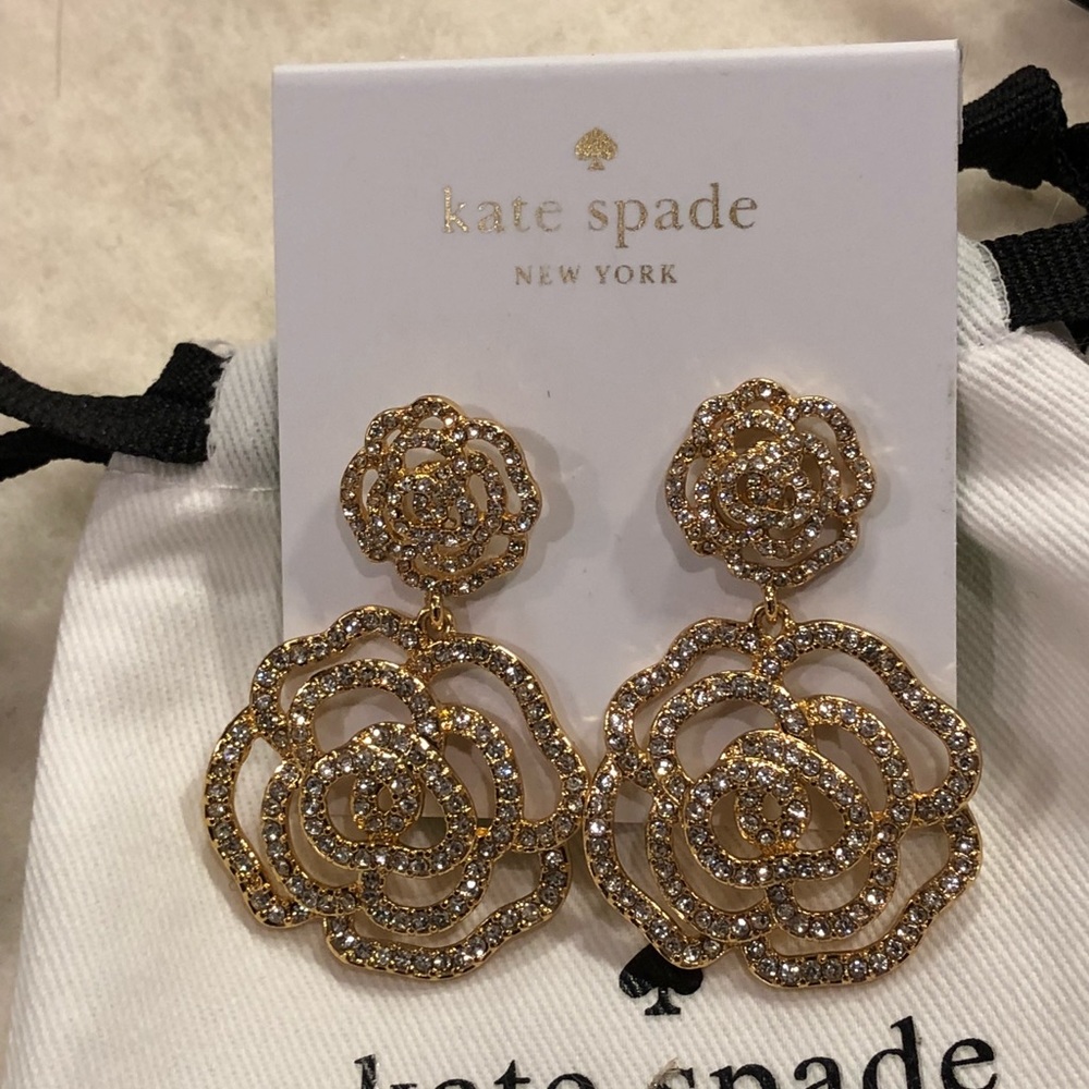 New Kate Spade Pave& Gold Plated Flower Earrings - Picture 2 of 3